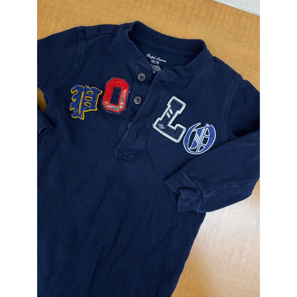 Polo Ralph Lauren Baby Boy Navy Waffle Knit Varsity Patch Union Suit 9M